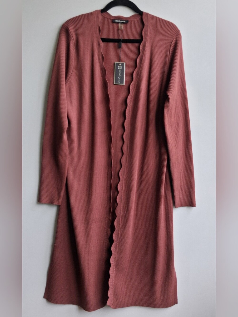NWT Cable & Gauge Sable Scalloped Longline Duster Cardigan Sweater XL